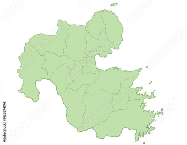 Fototapeta 大分県　地図　黄緑　イラスト