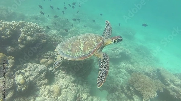 Obraz Sea Turtle in Coral Reef Underwater Scene (1)