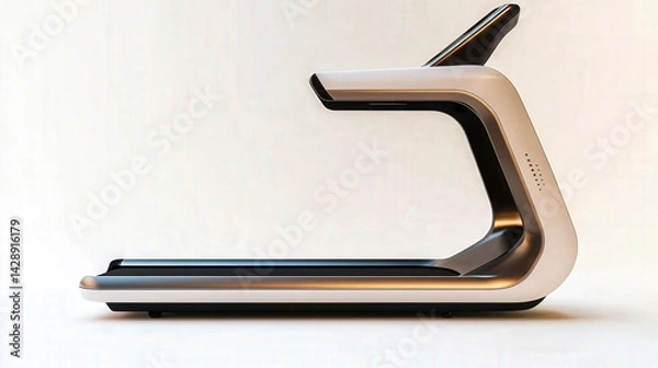 Fototapeta Side view of a modern treadmill on white background