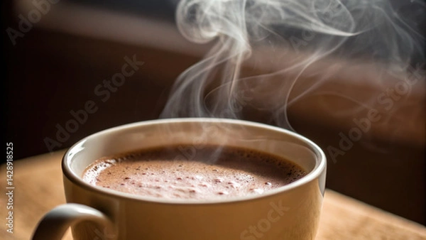 Obraz warm cup of hot cocoa with steam rising, creating cozy atmosphere perfect for relaxation