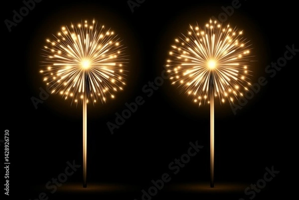 Fototapeta The night sky is set ablaze with a resplendent golden glow from a spectacular fireworks exhibition
