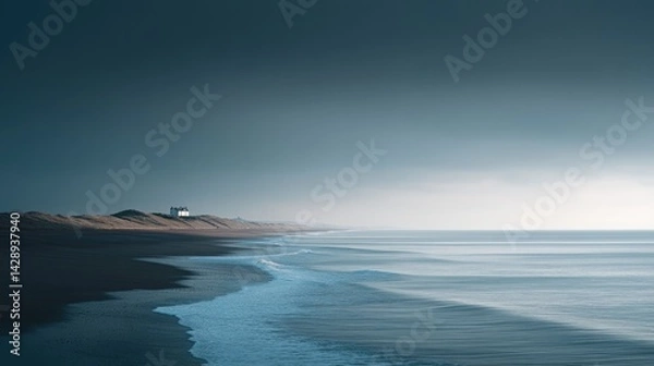 Fototapeta remembering d-day courageous history with minimalistic normandy beach landscape photo capturing solemn ambience and
