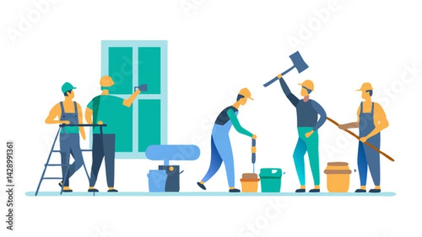 Fototapeta workers at construction site, icon