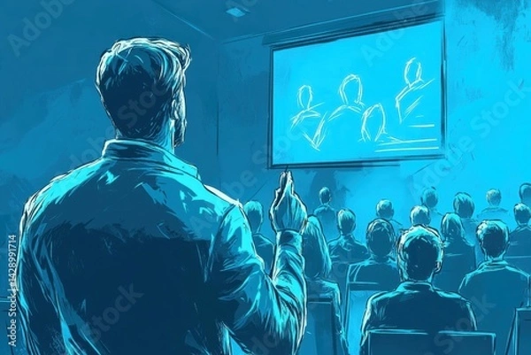 Obraz Man giving presentation in lecture hall