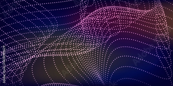 Fototapeta Particle stream. Purple background with many glowing particles. Information technology background simple abstract modern