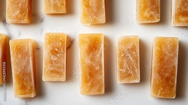 Obraz Frozen, light orange, rectangular treats on a marble surface