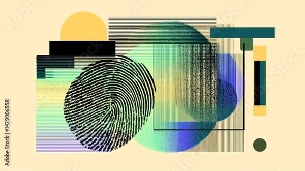 Obraz Artistic fingerprints that have various color layer dimensions with an abstract appearance of the latest security biometrics are shown creatively visually.