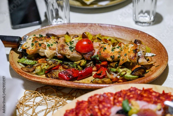 Obraz Mixed hot grill and fried vegetables