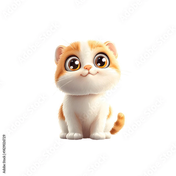 Fototapeta A charming cartoon style kitten with soft fluffy fur large eyes and a sweet friendly expression on its face