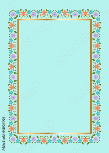 Fototapeta Floral rectangular golden frame. Festive design. Gold border with flowers. Frames vector