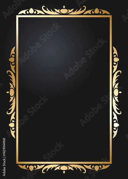 Fototapeta Floral rectangular golden frame. Festive design. Gold border with flowers. Frames vector