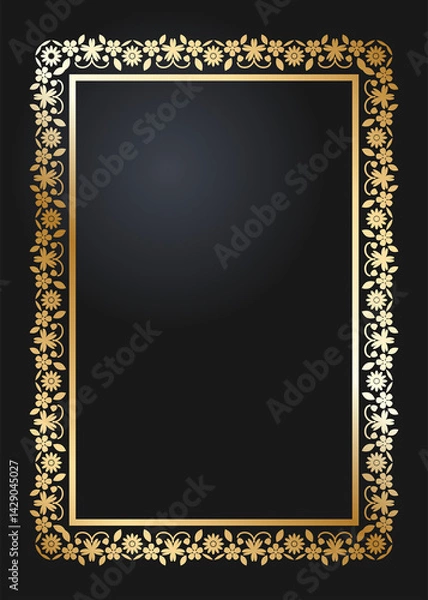 Fototapeta Floral rectangular golden frame. Festive design. Gold border with flowers. Frames vector