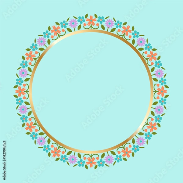 Fototapeta Beautiful round golden frame. Festive design. Gold border. Round frames vector