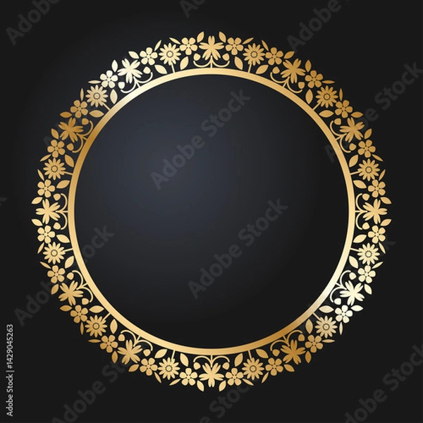 Fototapeta Beautiful round golden frame. Festive design. Gold border. Round frames vector