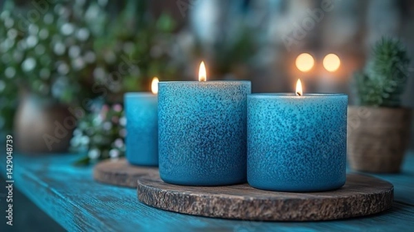 Fototapeta Indigo candles create a calming and relaxing atmosphere