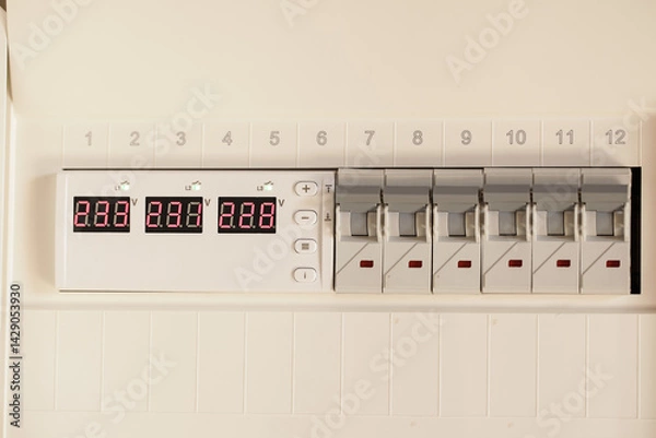 Fototapeta Voltage Relay and Residual Current Device in Apartment Switchboard