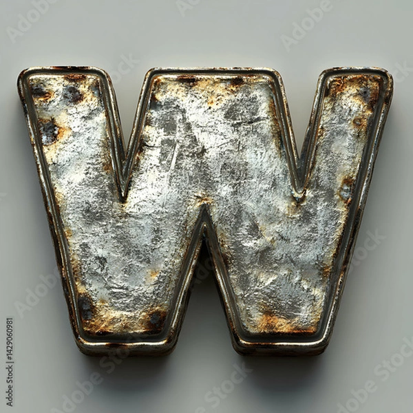 Obraz Rusty Metal Letter W 3D Render