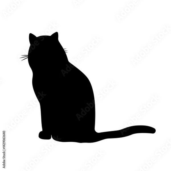 Obraz Silhouette of a black cat, rear view, isolated on a white background.Vector illustration of a pet.