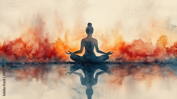 Obraz lotus pose watercolor painting with abstract power aura concept yoga lotus pose watercolor painting abstract power aura