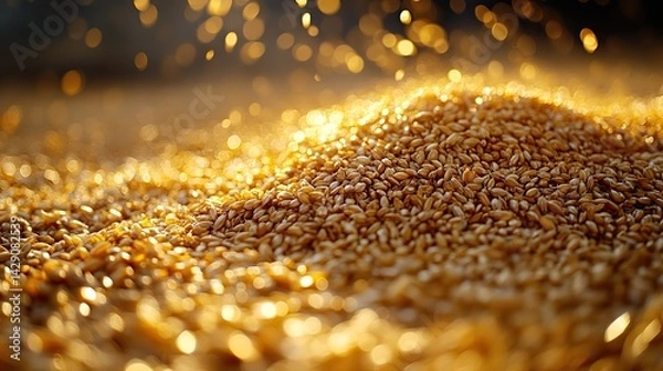 Fototapeta Pale gold chaff is scattered across the threshing floor after the grain harvest