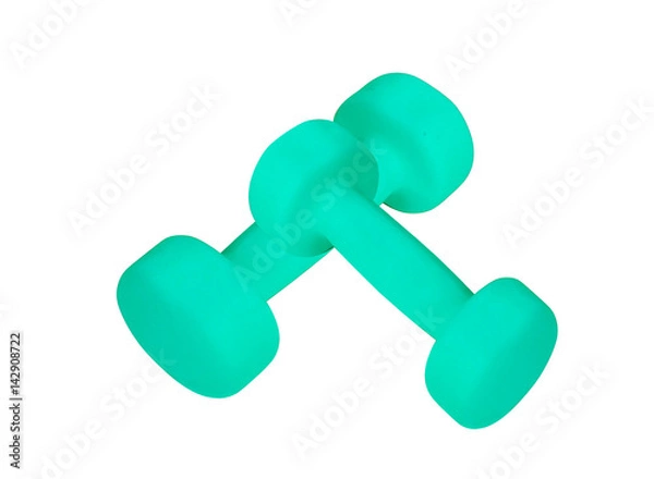 Obraz Couple of blue dumbbells isolated on white