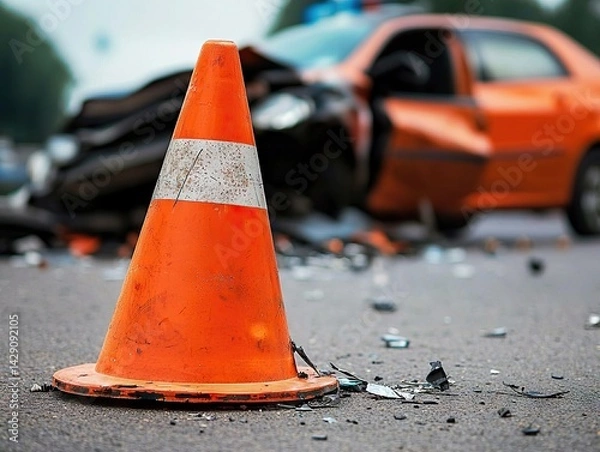 Fototapeta Traffic accident response urban intersection image capture daytime close-up emergency safety measures