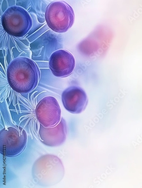 Fototapeta Abstract representation of colorful cellular structures with soft background, suitable for scientific use
