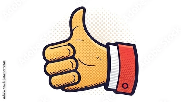 Fototapeta This illustration features a stylized hand giving a classic thumbs-up gesture, signifying approval, positivity, or agreement. Rendered in a retro or pop art style, the image use