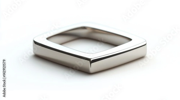 Fototapeta Minimalist bar ring with flat surface in silver, isolated on white background