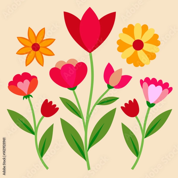 Fototapeta Colorful Flower Illustrations, Floral Design Elements