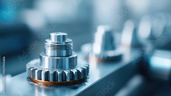 Fototapeta close-up of minimalistic clean production line with machinery gears and high-contrast metallic surfaces