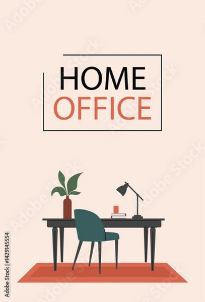 Fototapeta Banner interior design,home decor.A template with a space for the text.Flat vector illustration.