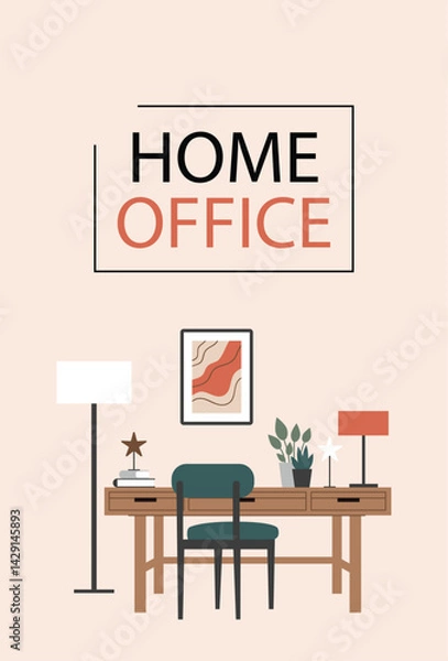 Fototapeta Banner interior design,home decor.A template with a space for the text.Flat vector illustration.