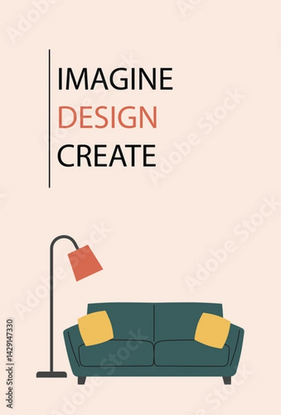 Fototapeta Banner interior design,home decor.A template with a space for the text.Flat vector illustration.