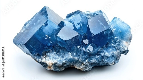 Fototapeta Detailed close-up of a blue sapphire with sharp texture and vibrant light play, isolated on white background
