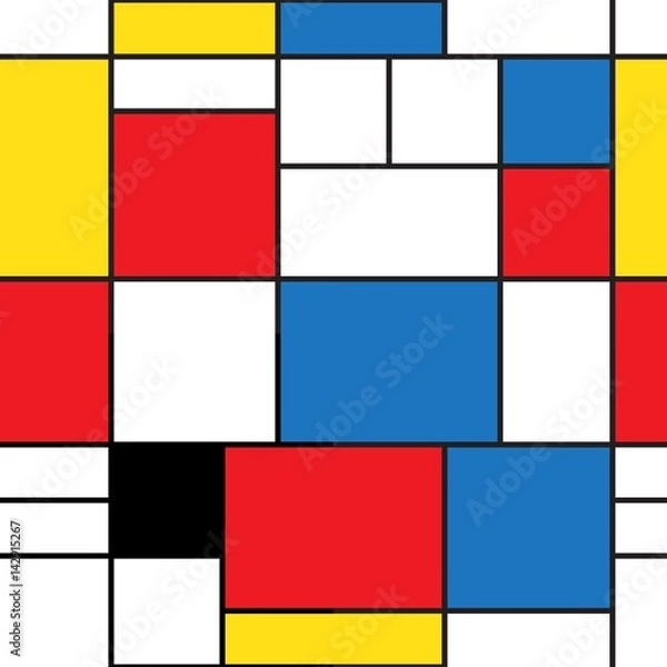 Fototapeta Seamless pattern. Colorful background in mondrian style. Vector illustration. Abstract background of colored rectangles.