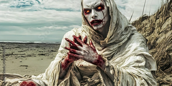 Obraz Mysterious Figure in White Robe, ai generated.