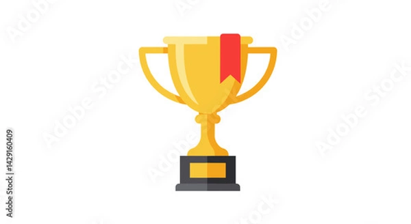 Obraz Golden Trophy Cup with Ribbon Winner Vector Icon