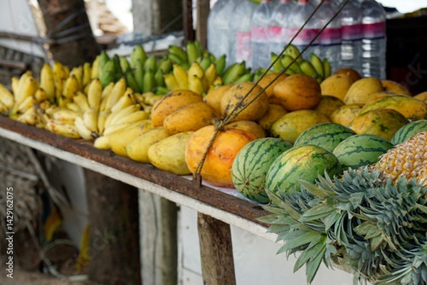 Fototapeta fresh fruits from the local market in ella