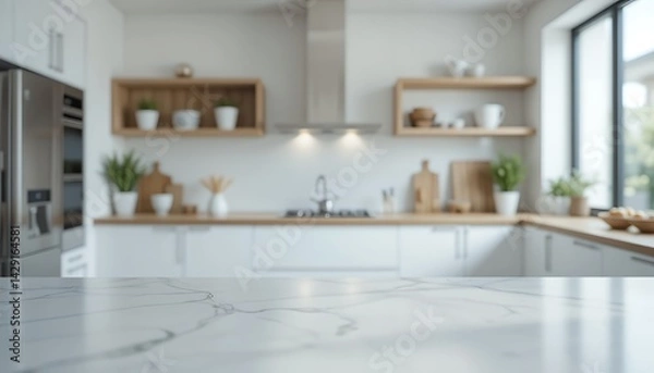 Fototapeta Elegant Kitchen Countertop with Blurred Background Showcasing Modern Design