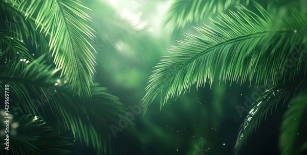 Obraz Lush tropical foliage in soft, dappled light