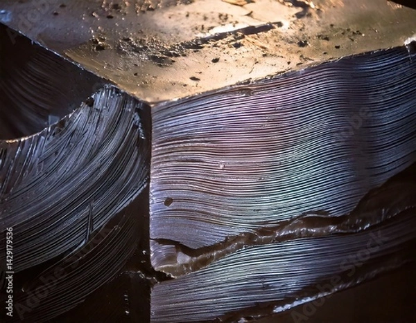 Fototapeta Zinc Alloy Casting with Molten Flow Patterns and Industrial Cooling Texture