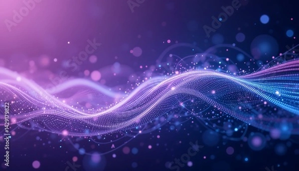 Fototapeta Abstract Wavy Lines of Light Particles with Modern Elegant Design