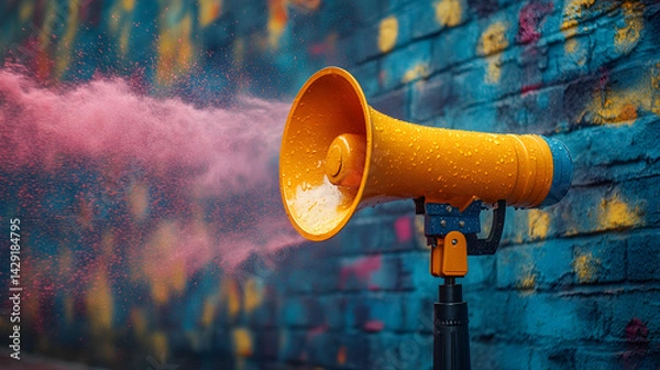 Fototapeta Vibrant megaphone with colorful spray, symbolizing powerful expression