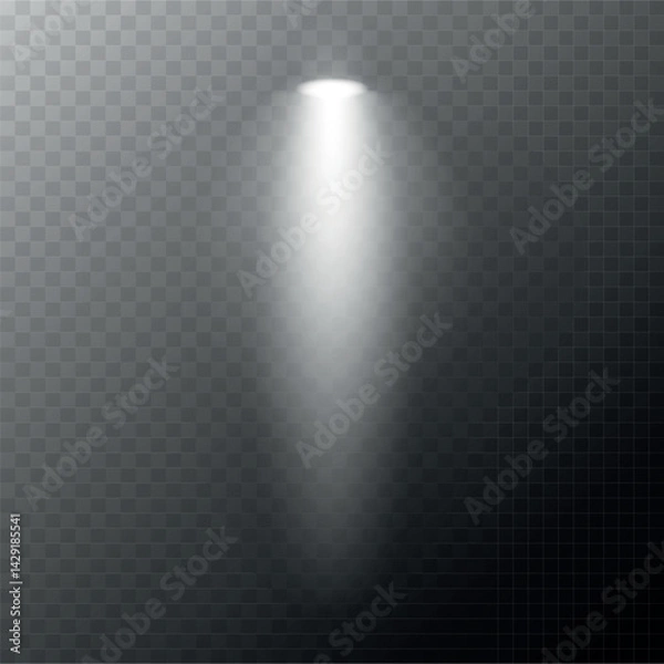 Fototapeta Bright light flash with beams. Radiant white starburst and glowing flare overlay. Realistic lens glow effect on transparent background. Vector light element for modern design and highlights