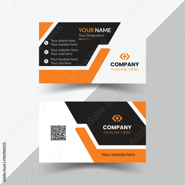Fototapeta Modern, creative, and simple double-sided landscape orientation clean vector corporate business card template with black and yellow colour for business and personal use illustration design
