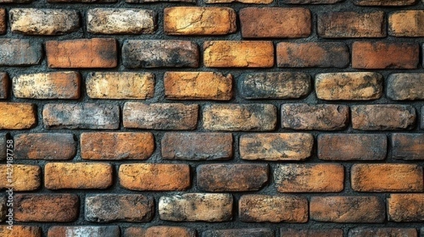 Obraz Rustic Orange and Brown Brick Wall Texture with Dark Mortar