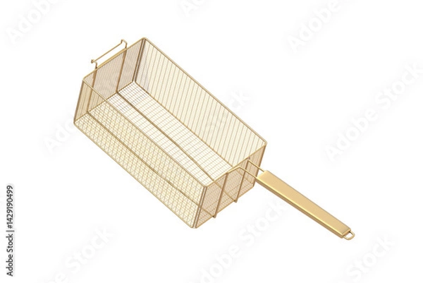 Fototapeta Golden basket for deep frying isolated on white background. 3d render
