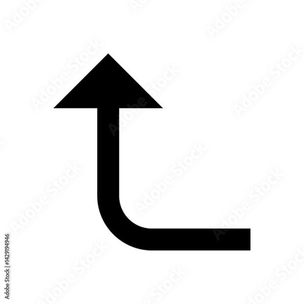 Fototapeta Black arrow pointing upwards with a right angle turn at the base on a white background in simple illustration