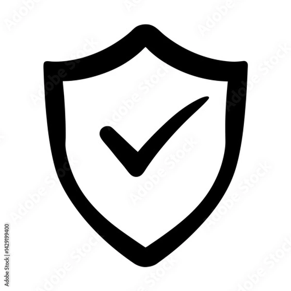 Fototapeta Shield icon with check mark indicating protection, transparent . security, success, validation, approval or verification